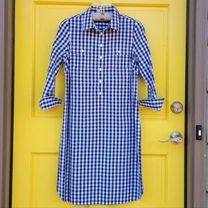 Vineyard Vines Navy and White Gingham Long Sleeve Shirt Dress